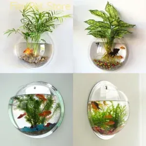 Acrylic Fish Bowl Wall Hanging Aquarium Tank Aquatic Pet Supplies Pot Plant Vase Mounted Home Decoration