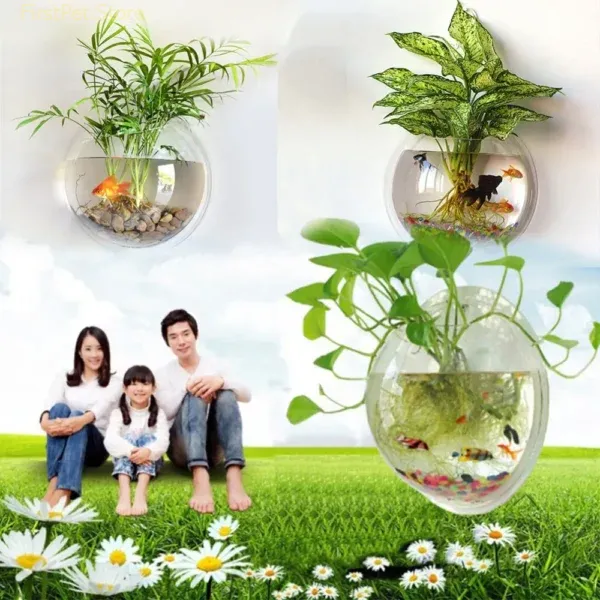 Acrylic Fish Bowl Wall Hanging Aquarium Tank Aquatic Pet Supplies Pot Plant Vase Mounted Home Decoration 4