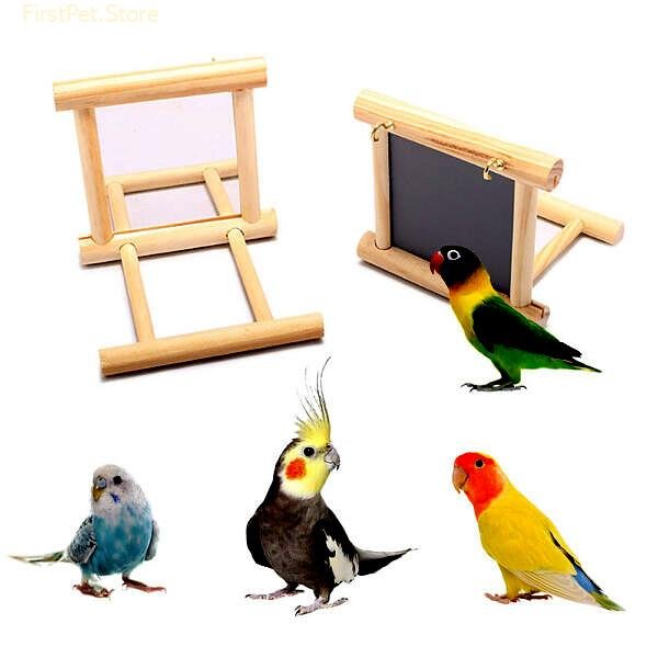 Bird Mirror Wooden Interactive Play Toy With Perch For Small Parrot Budgies Parakeet Cockatiel Conure Lovebird 1