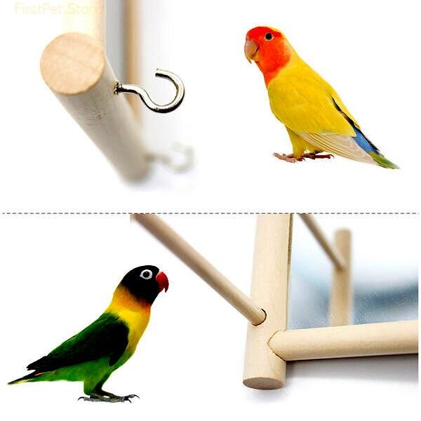 Bird Mirror Wooden Interactive Play Toy With Perch For Small Parrot Budgies Parakeet Cockatiel Conure Lovebird 4