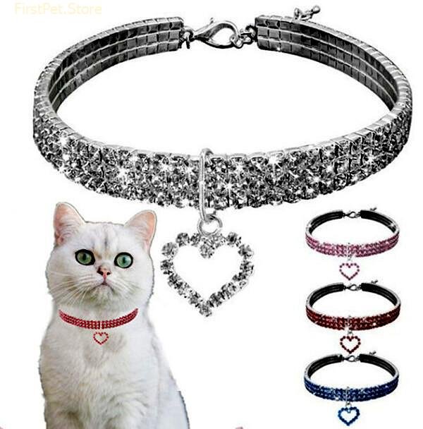 Cat Crystal Necklace Imitation Pearl Rhinestone Pendants Pearl Necklace Dog Collar Collar for Cats Dogs Pet