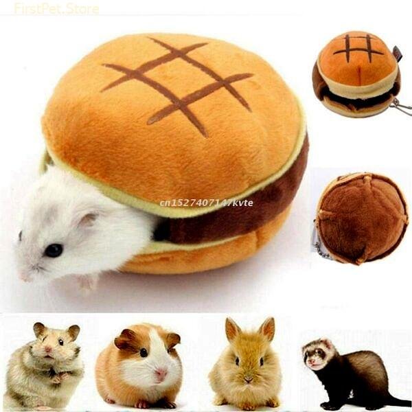 Hamster Warm Bed House Hamburger Design for Small Animals Cage Accessories for Small Guinea Pigs Rats