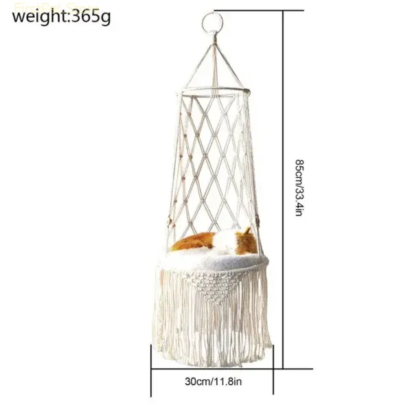 Handwoven Macrame Pet Hanging Hammock Bed Cat Cage Swing Hanging Beds Handcraft Tassel Nest Mat Bed 4