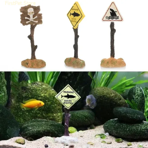 Resin Aquarium Decoration Ornaments Artificial Shark Warning Sign Landscaping Accessories for Fish Tank Aquarium Background 1