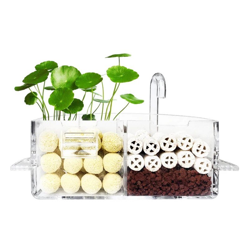 3 IN 1 Acrylic Aquarium External Filter Box Hanging Type Water Purifier Filter Material for Round