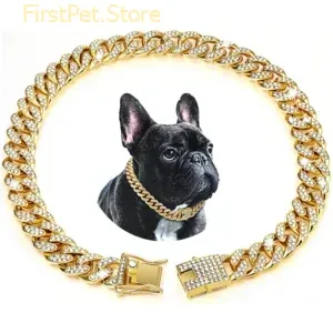 Luxury Diamond Dog Cuban Chain Collar with Design Secure Buckle Pet Necklace Jewelry Accessories for Small