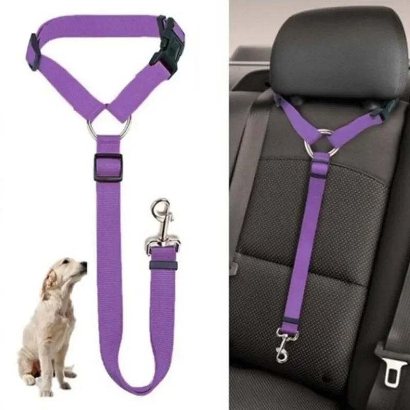 Solid Color Two in one Pet Car Seat Belt Nylon Lead Leash Backseat Safety Belt Adjustable